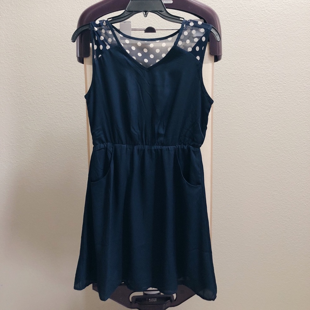 navy & white polka dot dress